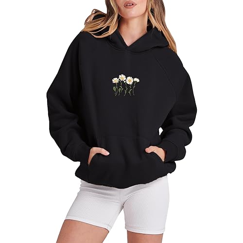 JIANROU Pullover Damen Pulli Weich Warm Kapuzenpullover Herbst Winter Long Sweatshirt Damen Mit Kapuze Pullover Mit Stickerei Langarm Pullover Hoodie Mit Backprint Hoodie Grau Damen von JIANROU