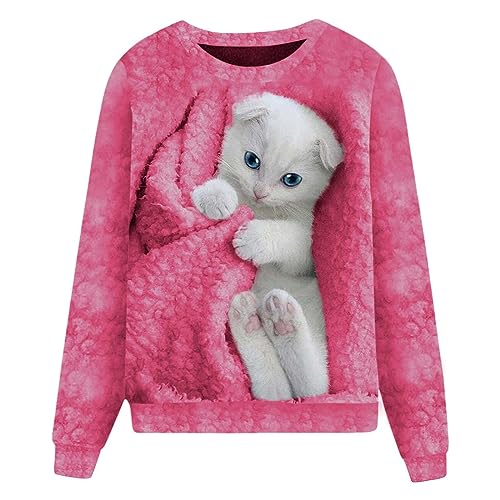 JIANROU Pullover Damen Sweatshirt Langarm Rundhals Oberteil,Damen Pullover Hellblau,Flauschiger Pulli,Hemdbluse Schwarz,Damen Sweater,Rosa Blusen,Sweatshirt Weihnachten von JIANROU