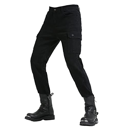 Herren Motorradhose, Jeans, Motorrad-Schutzhose aus Kevlar Aramid, verschleißfest, atmungsaktiv, mit schützenden Hüft- und Kniepolstern (schwarz, XS) von JICAIXIAYA