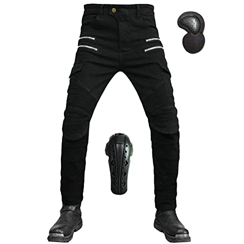 Herren Motorradhose, Motorrad Hosen Winddicht Atmungsaktiv Verschleißfest Anti-Fall Stretch Schutzhose Sportliche Jeans Mit Abnehmbar Verlängert CE Protektoren (Schwarz,3XL) von JICAIXIAYA