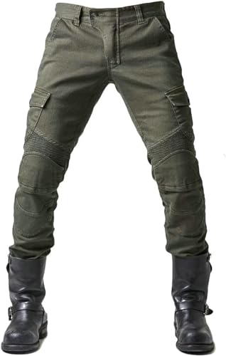 Earnmore Motorrad-Hose, Schutzhose, Herren Motorrad-Jeans aus atmungsaktivem, verschleißfestem mit 2 Paar schützenden Hüft- und Kniepolstern, Jeans (Armeegrün, L) von JICAIXIAYA
