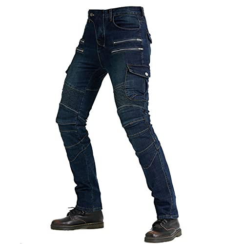 Motorrad-Jeans, Herren, Motorrad-Schutzhose, verschleißfest, atmungsaktiv, Kevlar-Aramid-Futter, abnehmbare, gepanzerte Stretch-Einsätze (Blau, XS) von JICAIXIAYA