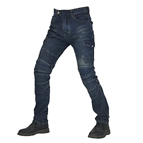 JICAIXIAYA Motorrad-Jeanshose, Herren-Motorradhose aus Kevlar-Textil; federnde, verschleißfeste Hose mit abnehmbarem Sicherheitsschutzfutter, gepolstert (Blau, M) von JICAIXIAYA