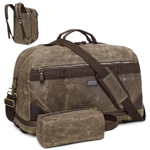 JIELV Reisetasche für Herren, Weekender Übernachtungstasche mit Kulturbeutel, Handgepäck, Turnbeutel für Männer und Frauen, Reiserucksack, Grün (Army Green), Reisetasche von JIELV