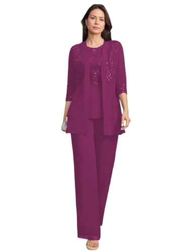JIIL Brautmutterkleider mit Jacke Spitze Damen Hosenanzüg Hochzeit 3/4 Ärmel Brautmutter Anzug Dreiteiler Set Orchidee 46 JIIL Brautmutterkleider mit Jacke Spitze Damen Hosenanzüg Hochzeit 3/4 Ärmel Brautmutter Anzug Dreiteiler Set Orchidee 46 von JIIL