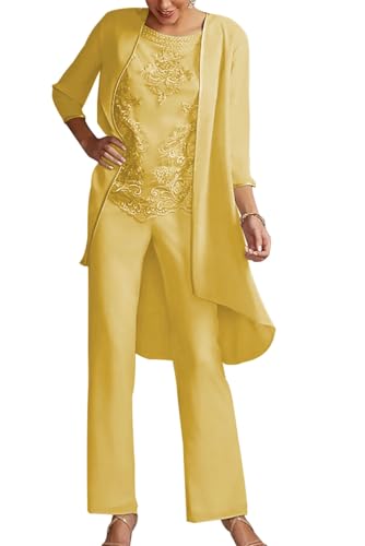JIIL Damen Große Größen Hosenanzug - Dreiteilig Spitze Mutter des Bräutigams Hosenanzüge Gold 42 JIIL Damen Große Größen Hosenanzug - Dreiteilig Spitze Mutter des Bräutigams Hosenanzüge Gold 42 von JIIL