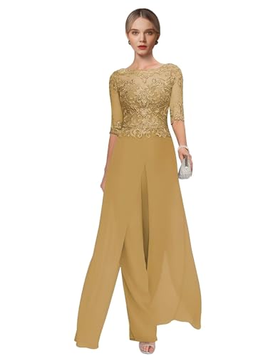 JIIL Hosenanzüge für Damen Elegant Spitze Applikationen Chiffon Mutter der Braut Hosenanzüge für Hochzeit Gold 38 JIIL Hosenanzüge für Damen Elegant Spitze Applikationen Chiffon Mutter der Braut Hosenanzüge für Hochzeit Gold 38 von JIIL