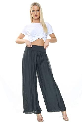 JIL JADE IMPEX LTD Italienischer Lagenlook für Damen | Schrullige Schicht aus 100% Seide | Harems-Palazzo-Hose im Puffball-Stil | Leggings, Jogginghose, lockere Baggy-Hose (Holzkohle) von JIL JADE IMPEX LTD