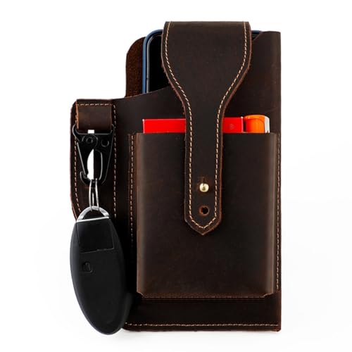 Herren-Gürteltasche Aus Leder, Gürtel-Handy-Hüfttasche, Taktische Bauchtasche Mit Schlüsselanhänger for Outdoor-Radsport, Sportreisen (Color : Coffee) von JILILAI