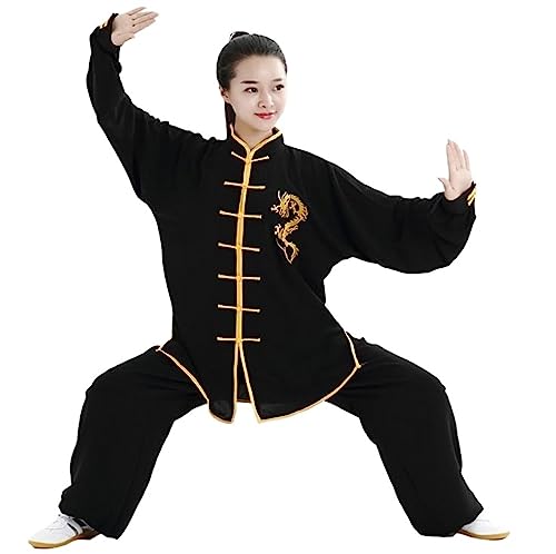 JIMNOO 1 Set Kampfkunst Uniform Kung Fu Anzüge Tai Chi Kleidung Chinesische Traditionelle Taiji Outdoor Walking Morgen Sprots (Color : Black dragon, Size : L) von JIMNOO