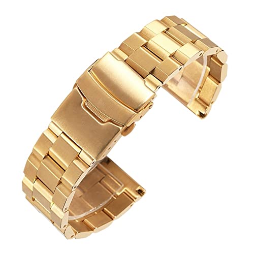 JIMNOO 18mm 19mm 20mm 21mm 22mm 23mm 24mm Universelles massives Edelstahl-Uhrenarmband Metall-Armband Link-Armband-Bügel-Zubehör (Color : Gold, Size : 20mm) von JIMNOO