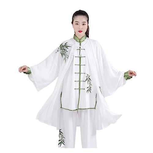 JIMNOO Chinesische Kampfkunst Set Taiji Kungfu Kleidung Bambus Stickerei Langarm KungFu Anzug Kampfkunst Uniform Anzug (Color : Green with cloak, Size : L) von JIMNOO