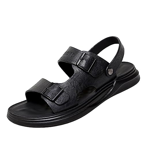 JIMNOO Männer Schuhe Leder Sandalen Wasserdicht Slip Auf Casual Leder Männlich Weiche Männer Sandalen Sohle Strand Hausschuhe (Color : Black, Size : 43 EU) von JIMNOO