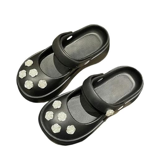 Herren Clogs Frauen Hausschuhe Sommer Dicke Loch Schuhe Outdoor Strandschuhe Sandalen Heimat Badezimmer Pantoffeln Sommer-Schwarz-C-37-38 (Passform 23,5-24 cm) von JINGBDO