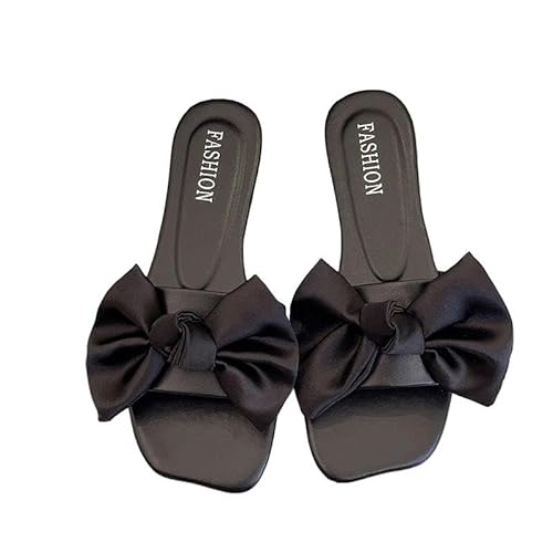 JINGBDO Damen Sandalen Brautjungfernschützen Summer Big Bow Home Outside Tragen Sie Vielseitige Frauenschuhe-Schwarz-36 von JINGBDO