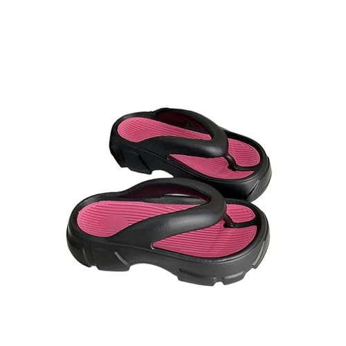 JINGBDO Damen Sandalen Dicke Bodenflip Flops Frauen Sommer Außenbekleidung Ladies Beach Clip Foot High Heel Sandale Mopp-Schwarz Rot-36-37 von JINGBDO