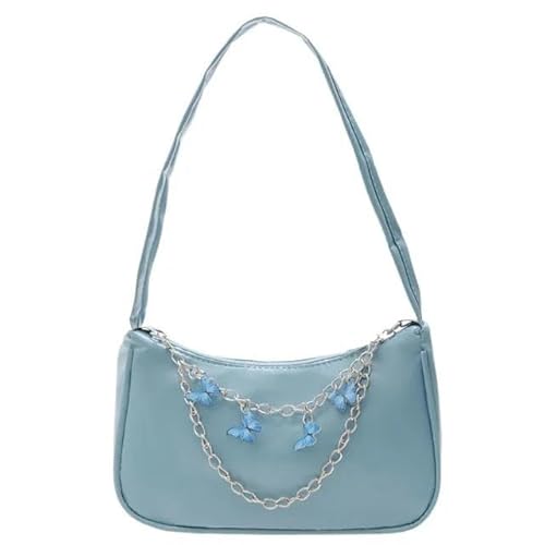 JINGBDO Handtasche Damen Frauen Schmetterlingskettenumhängenden Umhängetaschen Damen Reine Farbe Kleine Einkaufsbeutel Weibliche Handtaschen-Blau von JINGBDO