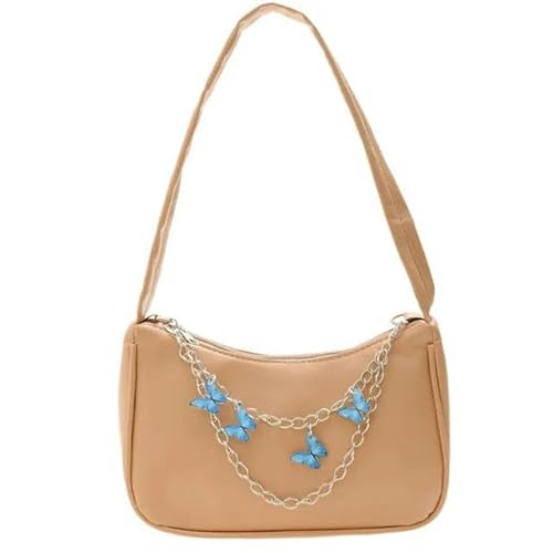 JINGBDO Handtasche Damen Frauen Schmetterlingskettenumhängenden Umhängetaschen Damen Reine Farbe Kleine Einkaufsbeutel Weibliche Handtaschen-Khaki von JINGBDO