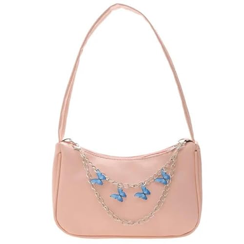 JINGBDO Handtasche Damen Frauen Schmetterlingskettenumhängenden Umhängetaschen Damen Reine Farbe Kleine Einkaufsbeutel Weibliche Handtaschen-Rosa von JINGBDO