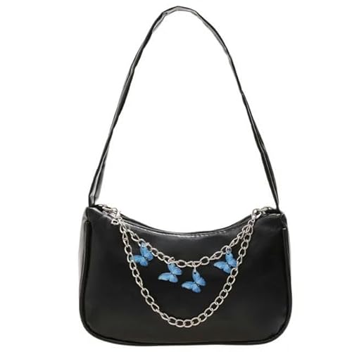 JINGBDO Handtasche Damen Frauen Schmetterlingskettenumhängenden Umhängetaschen Damen Reine Farbe Kleine Einkaufsbeutel Weibliche Handtaschen-Schwarz von JINGBDO