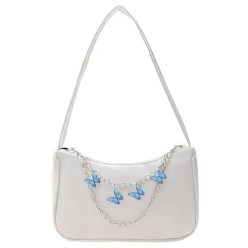 JINGBDO Handtasche Damen Frauen Schmetterlingskettenumhängenden Umhängetaschen Damen Reine Farbe Kleine Einkaufsbeutel Weibliche Handtaschen-Weiß von JINGBDO