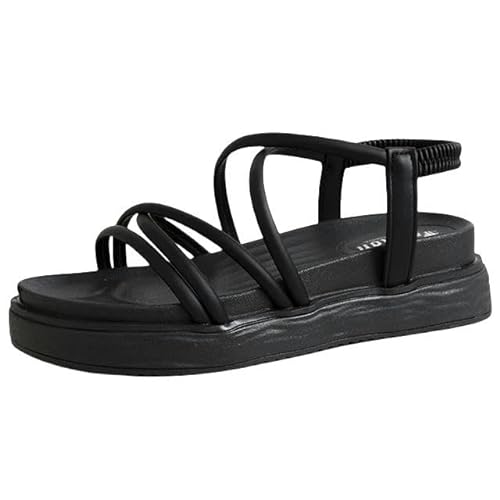 JINGBDO Sommersandalen Für Frauencross Gurt Open Tode Damens Sandalen Sommerdicke Plattform Keil Frauen Sandalen Freizeit Frauenschuhe-Schwarz-36 von JINGBDO