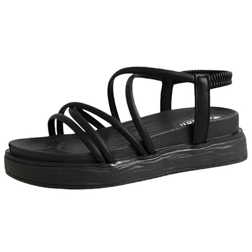 JINGBDO Sommersandalen Für Frauencross Gurt Open Tode Damens Sandalen Sommerdicke Plattform Keil Frauen Sandalen Freizeit Frauenschuhe-Schwarz-37 von JINGBDO