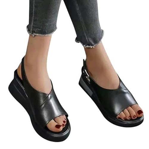 JINGBDO Sommersandalen Für Frauenfrauen Sommerplattform Keilabsatz Sandalen Hang Sandalen Frauen Elegant Dicke Bodensandalen-Schwarz-37 von JINGBDO