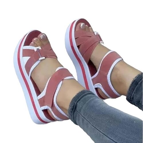 JINGBDO Sommersandalen Für Frauenfrauensandalen Stretch Stoff Damenschuhe Atmungsableer Sandalen Sommer Frauen Dicke Boden Sandalen-Rosa-37 von JINGBDO