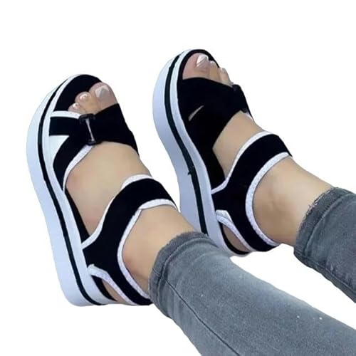 JINGBDO Sommersandalen Für Frauenfrauensandalen Stretch Stoff Damenschuhe Atmungsableer Sandalen Sommer Frauen Dicke Boden Sandalen-Schwarz-36 von JINGBDO