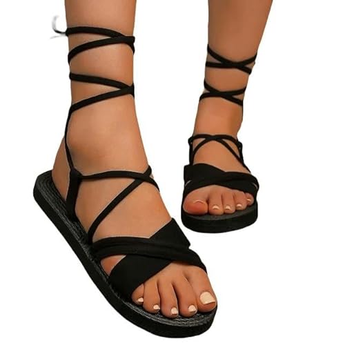 JINGBDO Sommersandalen Für Frauenoffene Zehensandalen Frauen Flache Sandalen Anti-Rutsch Weicher Boden Lässig Schuhe Sommer Damen Dicke Boden Sandalen-Schwarz-36 von JINGBDO