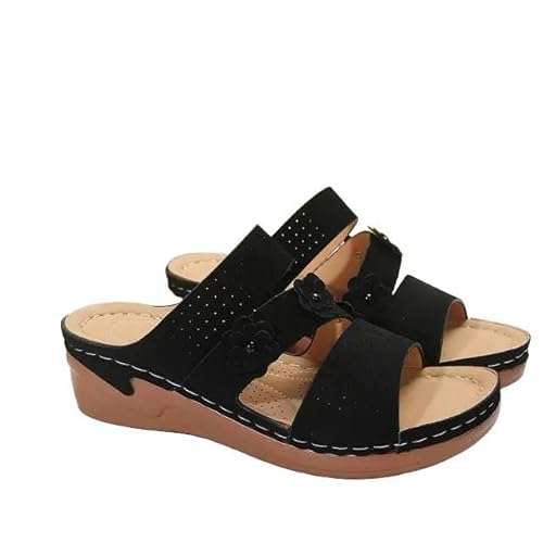 JINGBDO Sommersandalen Für Frauensommer Frauenkeil Sandalen Retro Anti Slip Casual Damen Plattform Dicke Bodenschuhe-Schwarz-39 von JINGBDO