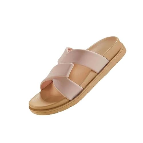 JINGBDO Sommersandalen Für Frauensommer Simple Cross Design Mode Frauen Sandalen Lässige Bequeme Flache Schuhe Frauen Dicke Bodenschuhe-Rosa-36 von JINGBDO