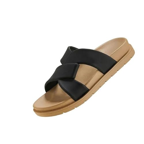 JINGBDO Sommersandalen Für Frauensommer Simple Cross Design Mode Frauen Sandalen Lässige Bequeme Flache Schuhe Frauen Dicke Bodenschuhe-Schwarz-36 von JINGBDO