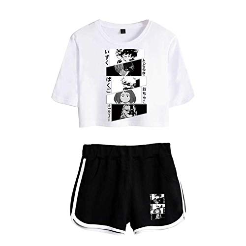 JINGHE My Hero Academia 2 Teilige Outfits Crop Top und Shorts Hosen Sets, Anime Sexy Nabel Sets Uniform Training Harajuku Sportswear Anzug für Mädchen Damen von JINGHE