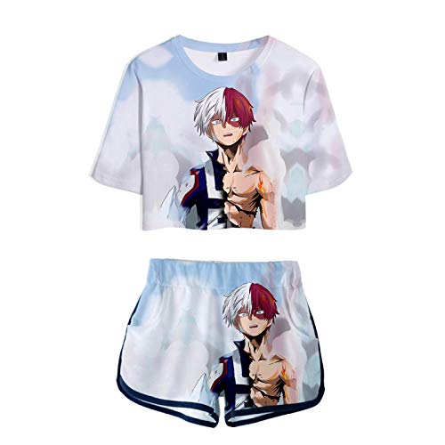 JINGHE Shoto Todoroki 2 Teilige Crop Tops und Shorts Outfits für Damen Mädchen, Anime My Hero Academia 3D Gedruckte Sommer Kurzarm Hosen Sets von JINGHE