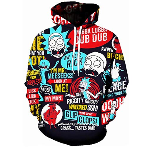 Rick und Morty Hoody Sweatshirt, 3D Cartoon Print Trainingsanzug Lustige Pullover Streatwear Hoodie Bluse Tops mit Tasche von JINGHE