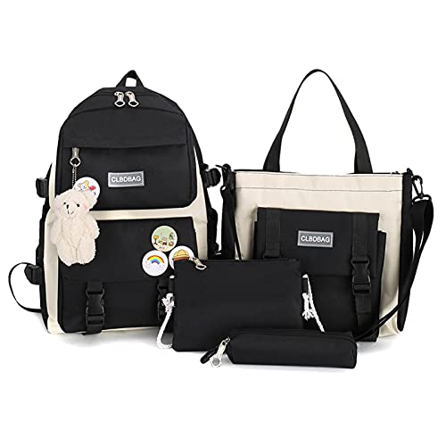 JINGLING 4PCS Rucksack-Set für Mädchen, süße Bären-Anhänger-Kinder-Schultasche-Einkaufstasche-Umhängetasche und Federmäppchen-Set Geschenke für ädchen von JINGLING