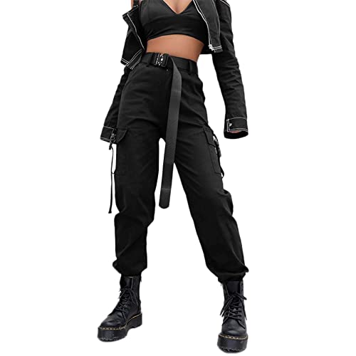 Damen Cargohosen lang mit Tasche techwear militär Hose Cargo Pants Dark Academia Cargo Jeans Jogginghose Y2K Punk Harajuku hip hop Pants Freizeithose Streetwear von JINGYUA