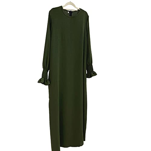 JINLLC Damen Gebetskleid Ramadan islamische muslimische Kleidung Lange Ärmel Abaya Kleid Einfarbig Türkischer Robe Dubai Outfits, armee-grün, Small von JINLLC