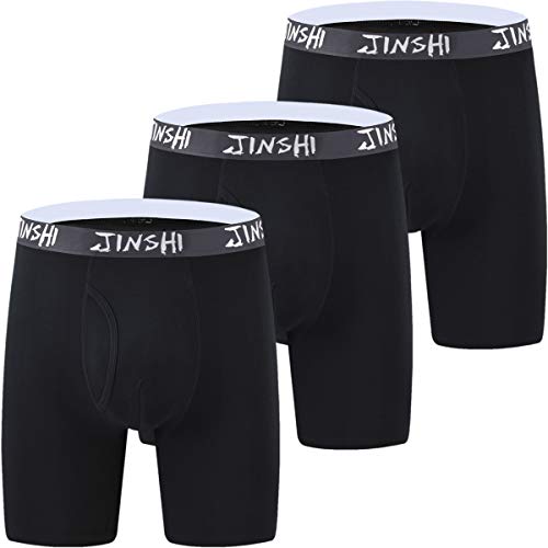 JINSHI Herren-Unterwäsche, Boxershorts, langes Bein, 3er-Pack, weich, bequem, Schwarz-401ds, XXX-Large von JINSHI