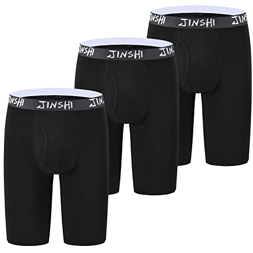 JINSHI Herren-Unterwäsche, extra langes Bein, Boxershorts, Schrittlänge 20,3 cm - 22,9 cm, Performance-Boxer, D-3er-Pack, schwarz, Large von JINSHI