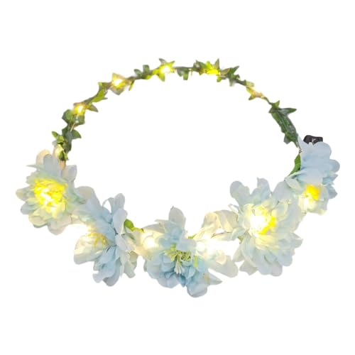 JISADER Blumenkranz-Stirnband, Blumenkrone mit Licht, Durchmesser 18 cm, Blumenkrone, Kopfbedeckung, Blumenstirnband für malerische Reisen, Blau von JISADER