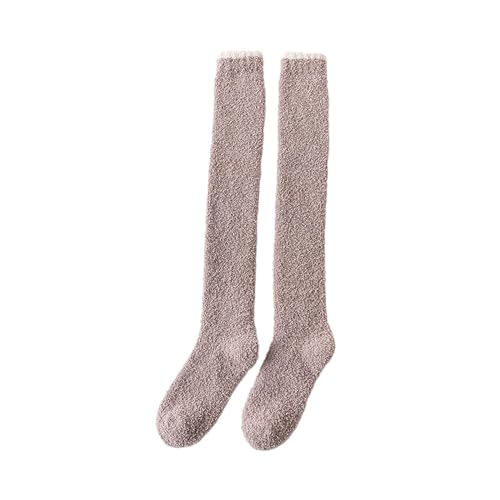 JISADER Lange Kniestrümpfe Damen Winter, Kuschelsocken Damen Plüsch Overknee Socken, Flauschige Oberschenkel Lange Socken, Oberschenkel Strümpfe Flauschig für Winter Mädchen Frauen, Braun von JISADER