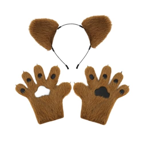 JISADER Stirnband und Handschuhe mit Bärenohren, Halloween, Cosplay für Bühnenshows, Braun JISADER Stirnband und Handschuhe mit Bärenohren, Halloween, Cosplay für Bühnenshows, Braun von JISADER