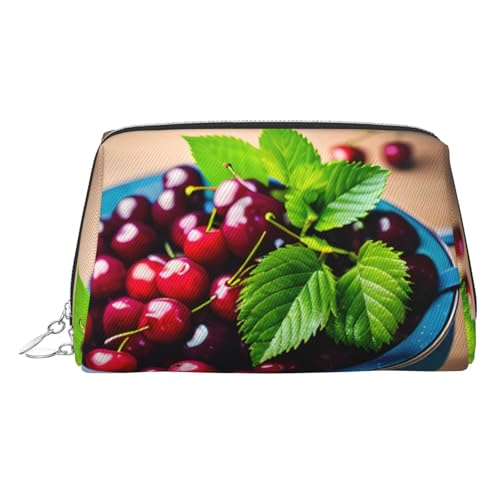 Kulturbeutel aus Leder mit Kirschen, Reisefreundliche Make-up-Tasche für Damen, silber, Einheitsgröße, Kulturbeutel Kulturbeutel aus Leder mit Kirschen, Reisefreundliche Make-up-Tasche für Damen, silber, Einheitsgröße, Kulturbeutel von JIUTY