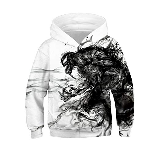 JJCat Kinder Langarm Kapuzen 3D Digital Print Hero Venom Series Black Ink Pullover Sweatshirts(XL,Multicolor) von JJCat