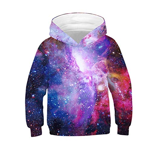 JJCat Kinder Langarm Mit Kapuze 3D Digital Print Heißer Lila Weltraum Pullover Sweatshirts(M,Multicolor) von JJCat