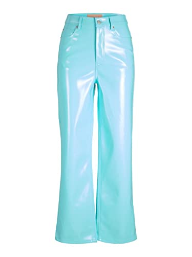 JJXX Damen JXKENYA HW Straight Faux Leat Pants NOOS Hose, Aruba Blue/Detail:Shiny, XL von JJXX