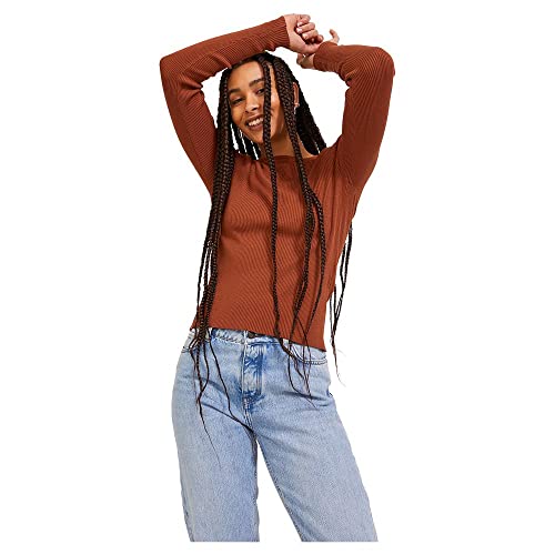 JJXX Women's JXTAYA LS Ribbed Crew Neck Knit Pullover, Bombay Brown, L von JJXX